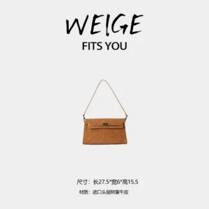 weige [kl 1st gen] imported first layer waxed calfskin shoulder crossbody bag v6779 – chestnut brown