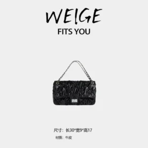 weige “chain bag” cowhide shoulder & underarm crossbody bag bv9985 – silver hardware – black b08