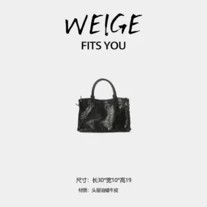 weige【le city biker bag】top grain waxed cowhide tote, shoulder & crossbody bag bv4419 – black b35