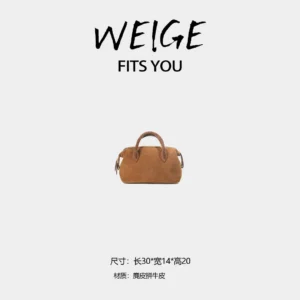 weige [bowling bag] suede & calfskin top handle shoulder crossbody bag bv58012 – sunset brown