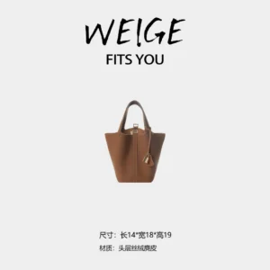weige [picotin basket] first layer velvet leather top handle crossbody bag bv912329 – brown