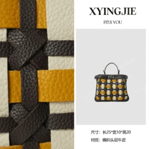 xyingjie · original design premium genuine leather top handle shoulder bag bv250625 – ebony brown with amber yellow accents