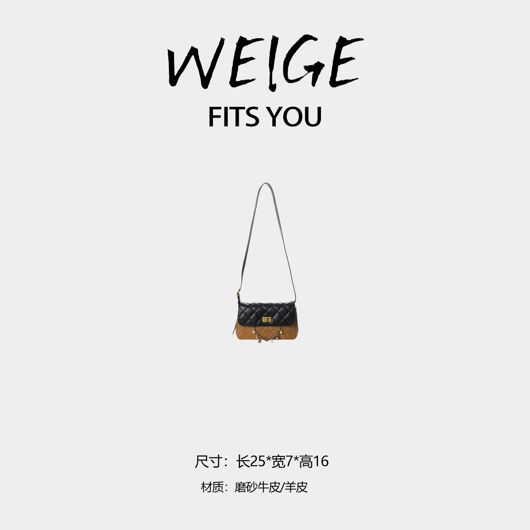 welge [flap bag] matte leather /sheepskin shoulder crossbody bagf250635 black with brown accents